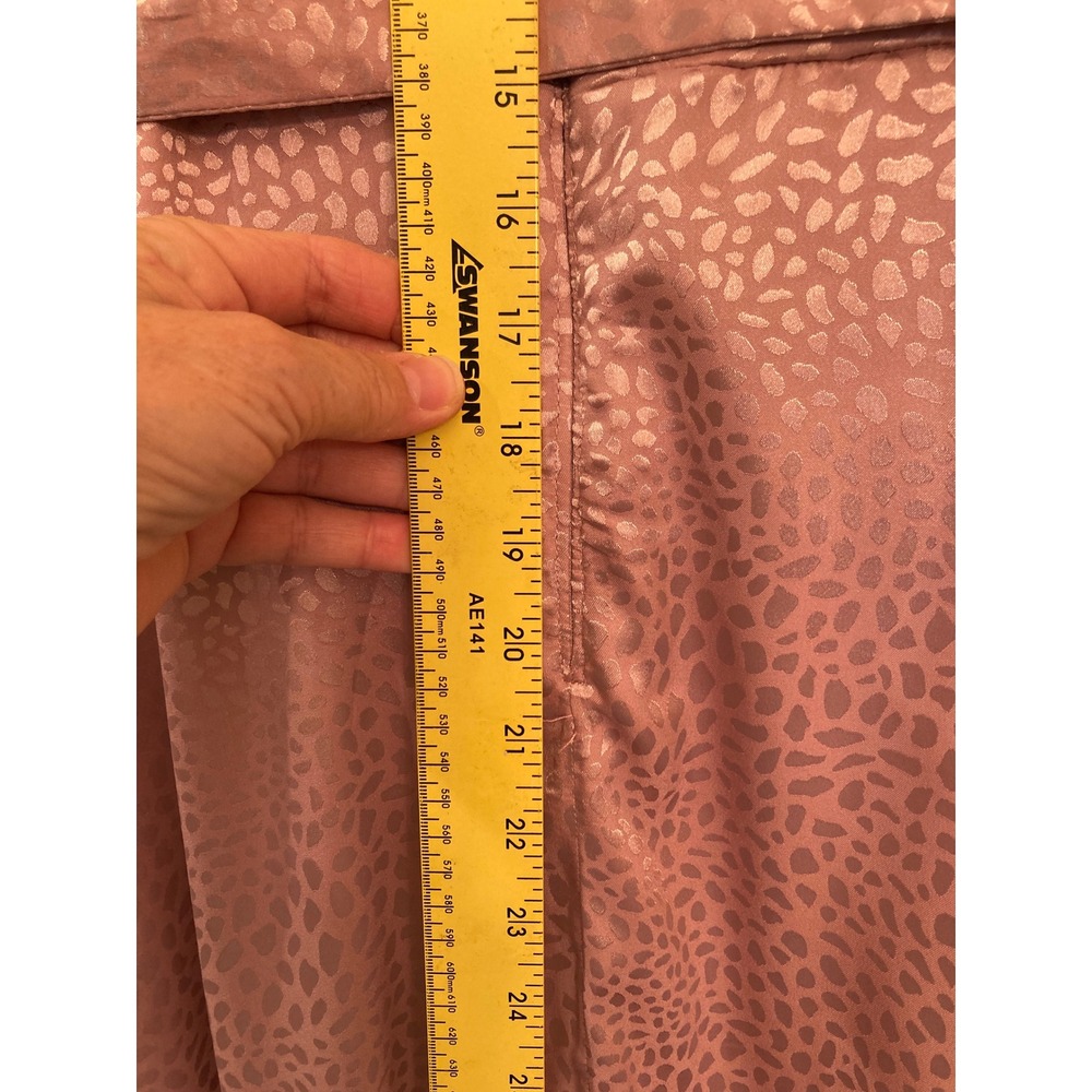 Rosevelvet Pink Satin Leopard Print Midi Dress Size S Puff Sleeve Belted - Picture 11 of 13
